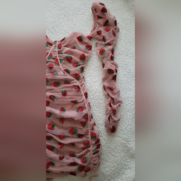 Lirika Matoshi Nude Pink Strawberry Ruched Mini Dress - Picture 4 of 10